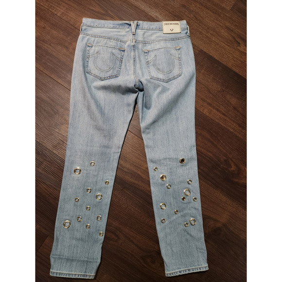True Religion Jeans Womens 28 Blue Cameron Slim Boyfriend Grommet Rivet Denim - Picture 8 of 12
